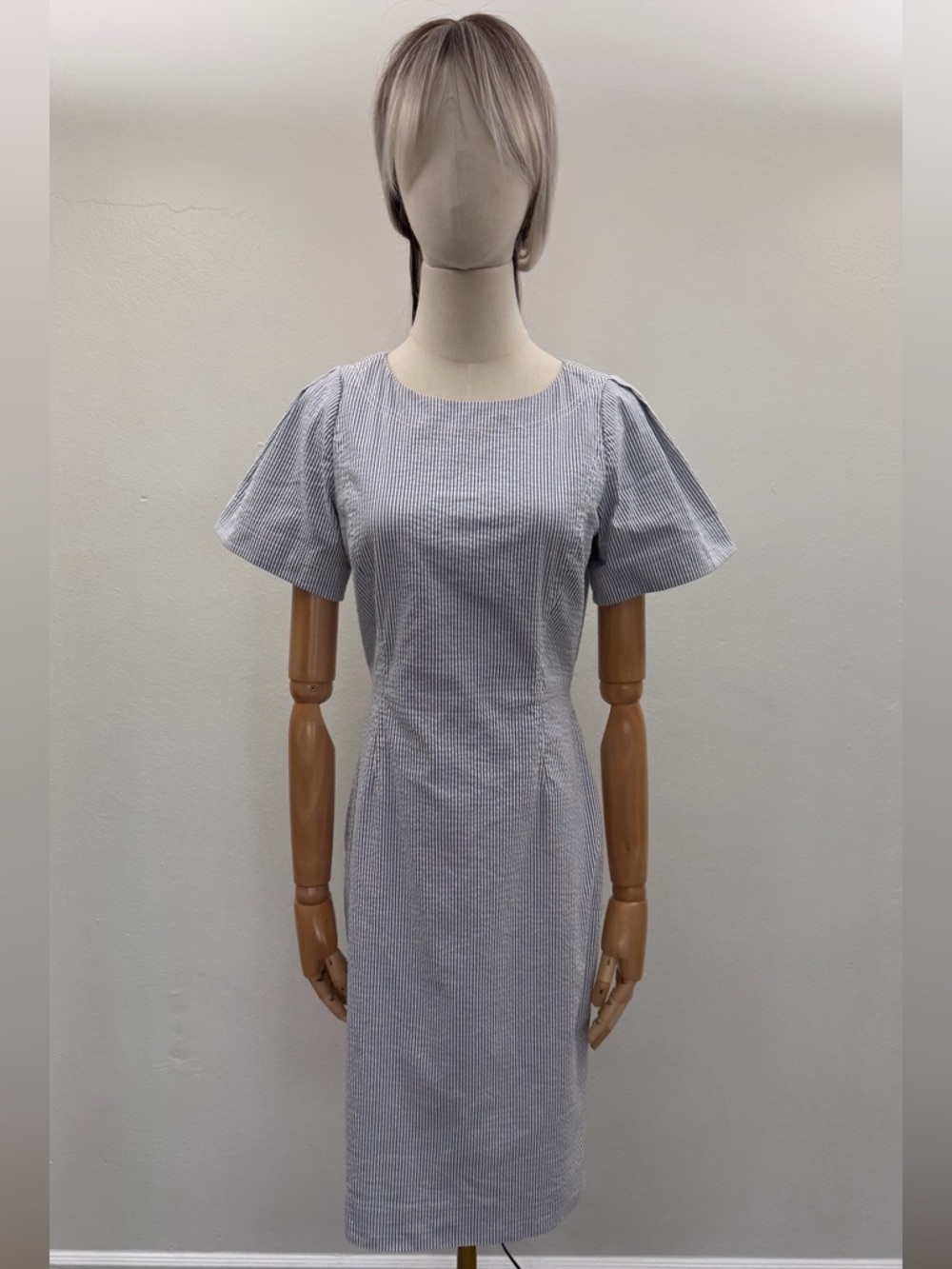 J. Crew Blue and White Striped Midi Seersucker Dress Size 4